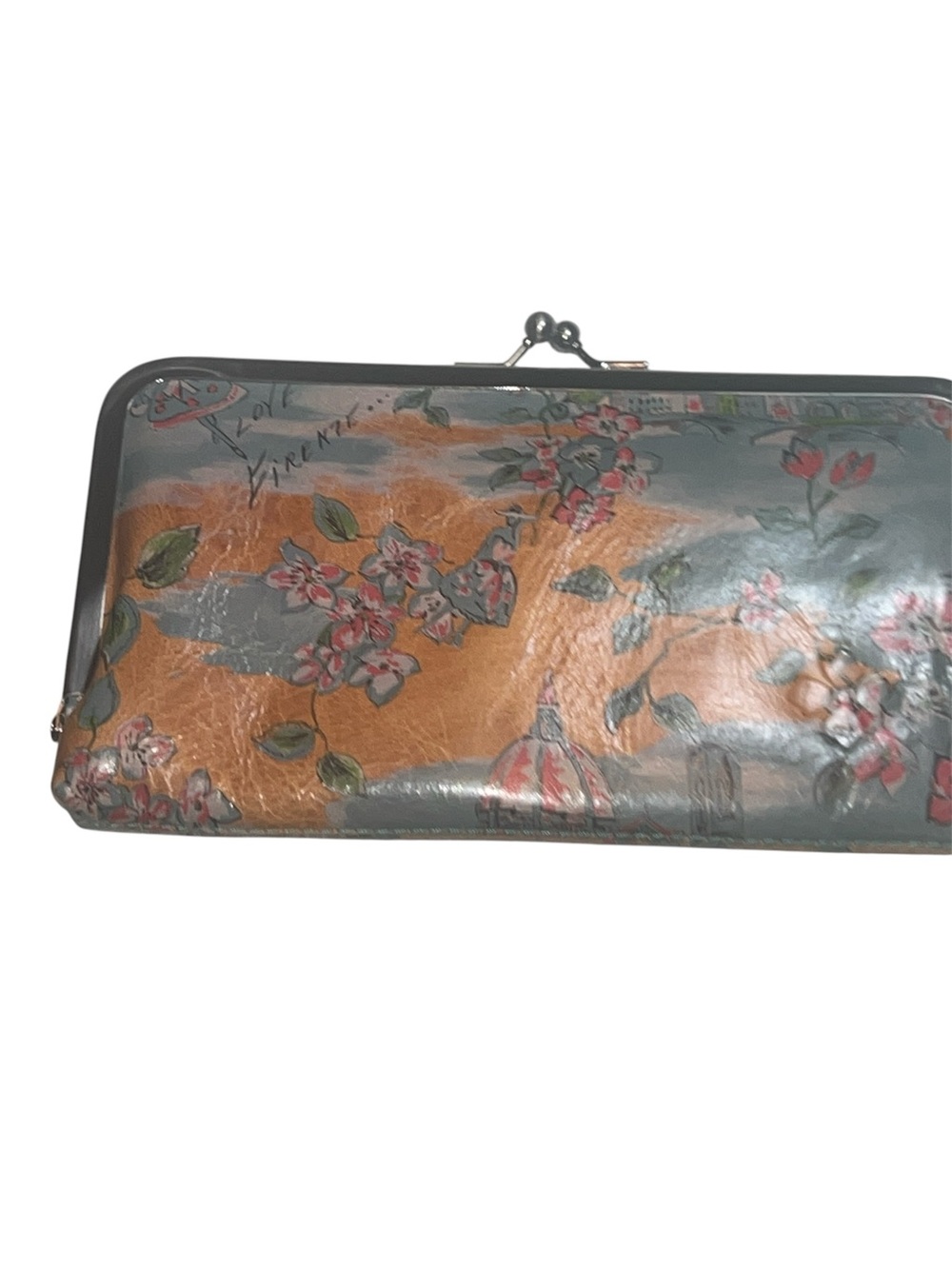 Patricia Nash Floral Kiss-Lock Wallet in Gray and Tan